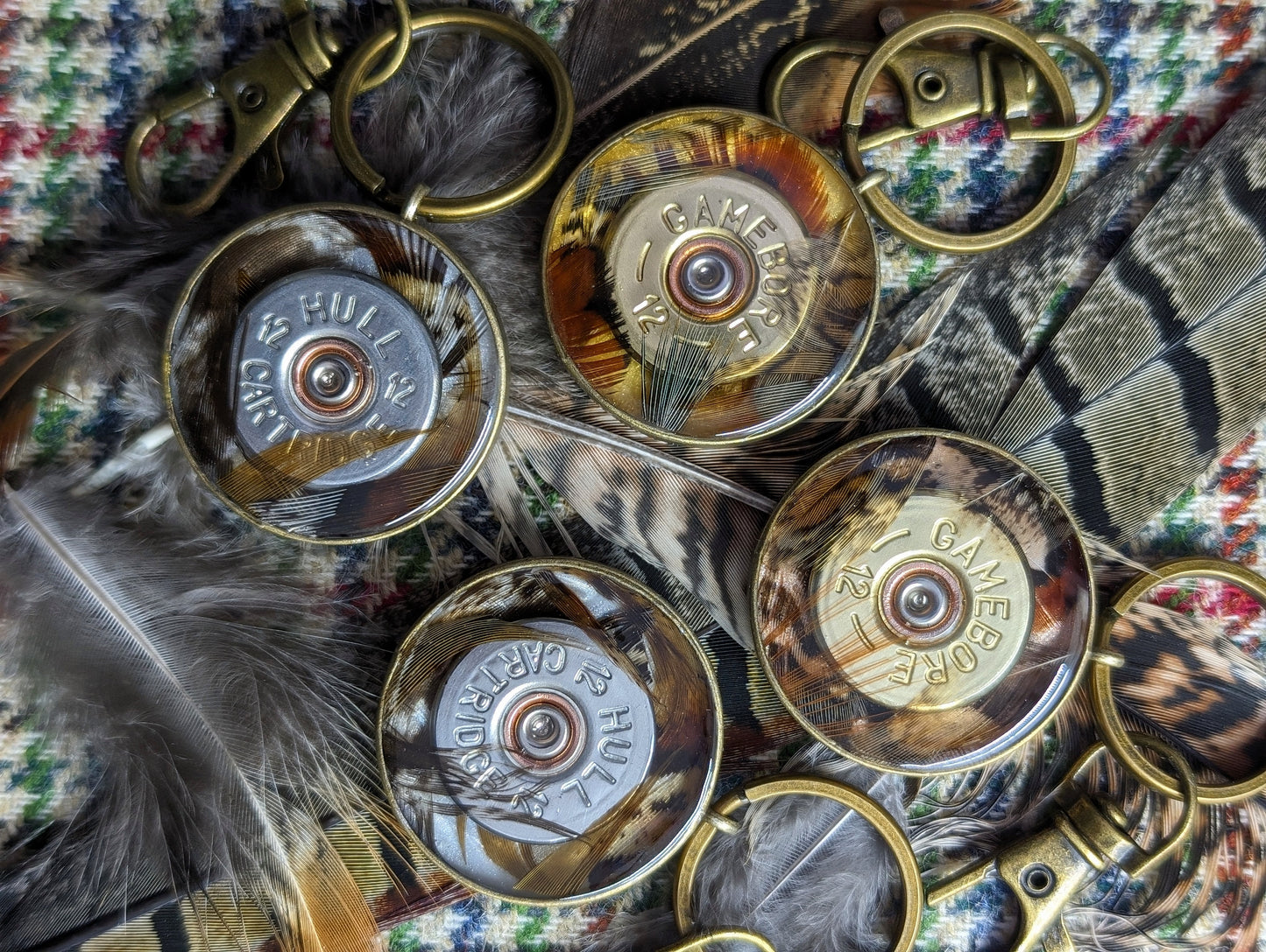 Smoke & Barrel Shell Tags - with feathers