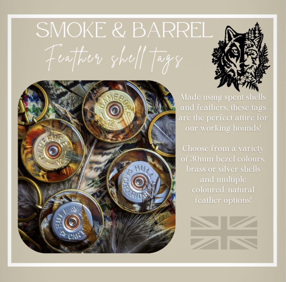 Smoke & Barrel Shell Tags - with feathers