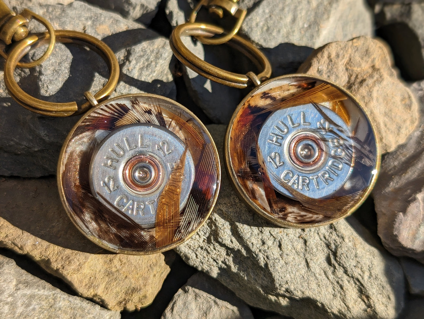 Smoke & Barrel Shell Tags - with feathers