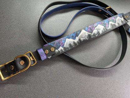 Mountain hand painted biothane collar and lead set