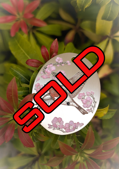 Robin & cherry blossom, brass (XL Oval 50x40mm)
