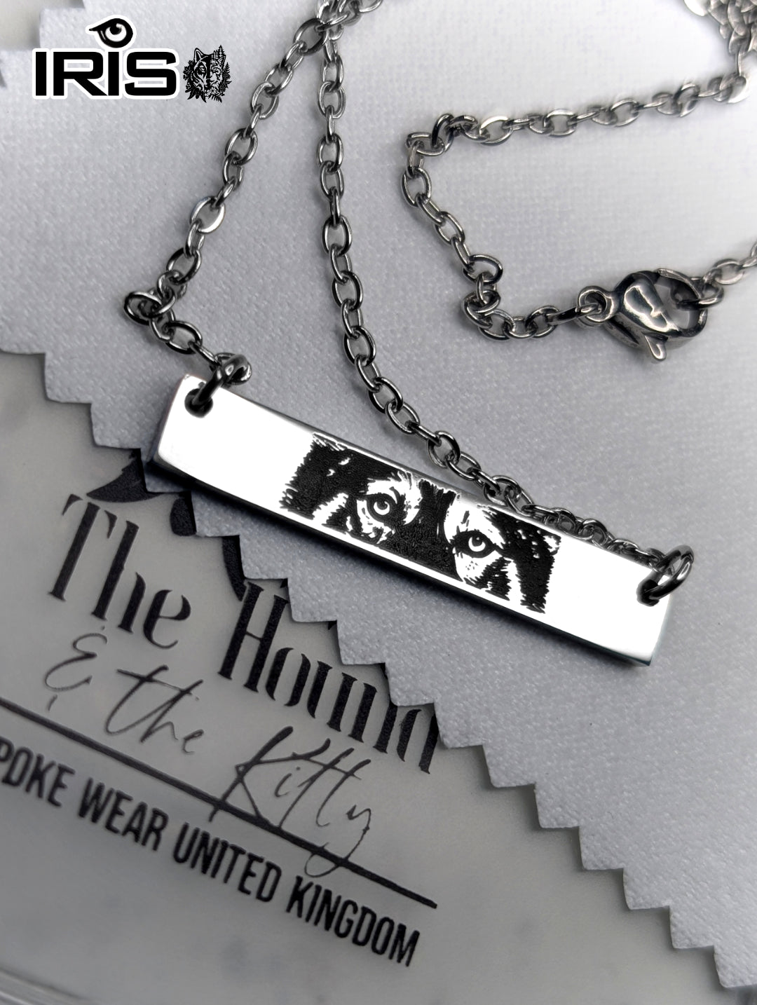 Iris - Bespoke photo to engraving bar necklace