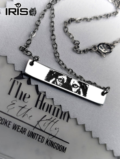 Iris - Bespoke photo to engraving bar necklace