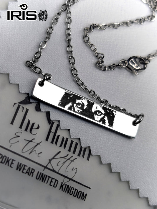 Iris - Bespoke photo to engraving bar necklace